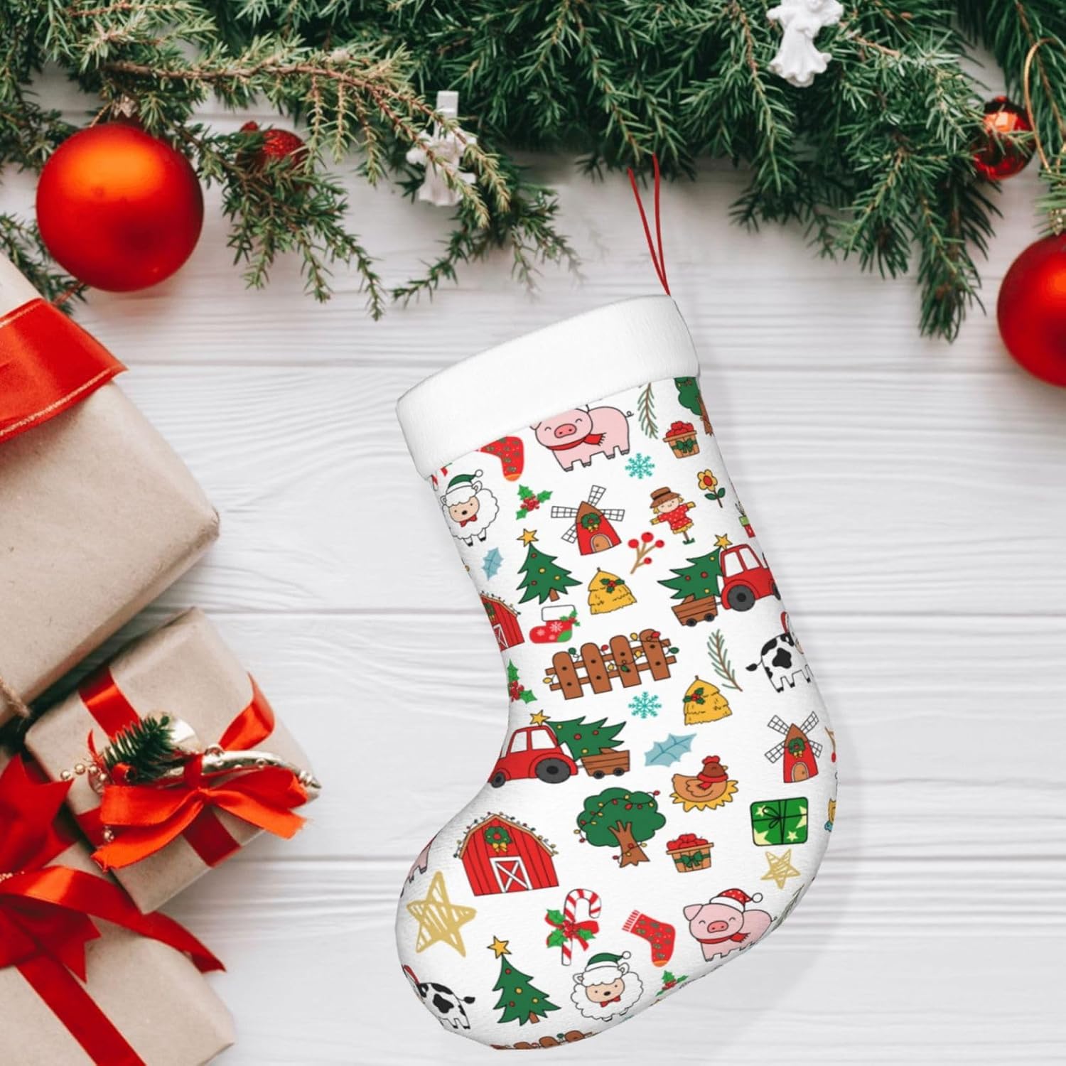 Рождественские чулки с сельско – обзор и цена Christmas Stocking Hanging