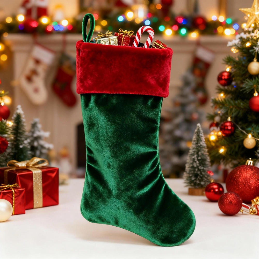 Красно-зеленый бархатный рожде – обзор и цена Christmas Stocking Hanging